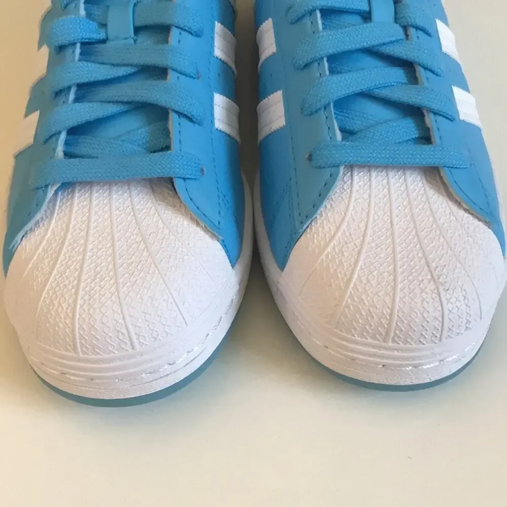 Adidas Superstar Sneaker Shoe Sky Blue White Mens Sz 9 Low Leather GW1628 NWOB